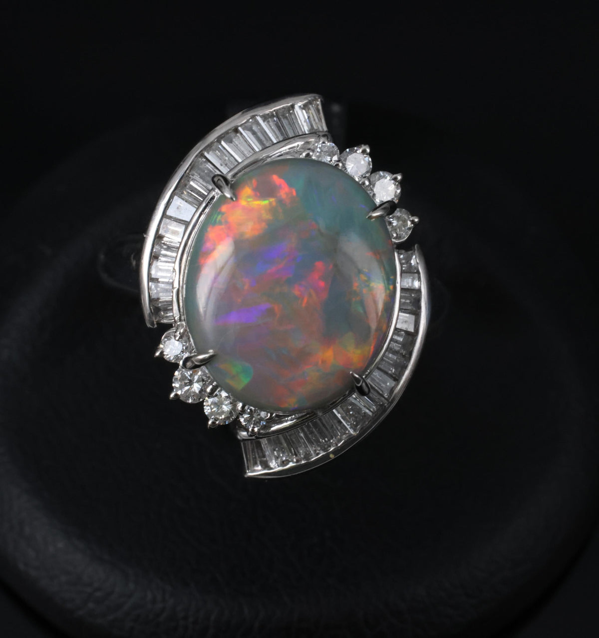 5.37ct Natural Untreated Black Opal & 0.73ct Diamond Platinum Ring, Size 6.25