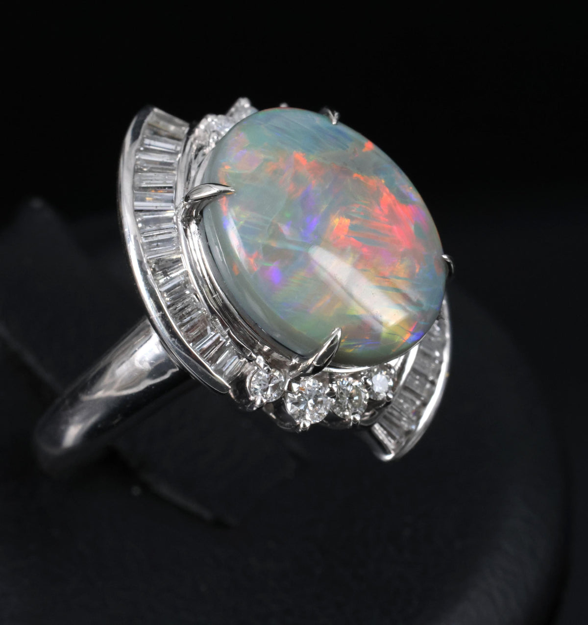 5.37ct Natural Untreated Black Opal & 0.73ct Diamond Platinum Ring, Size 6.25