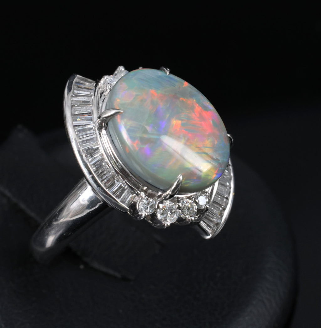 5.37ct Natural Untreated Black Opal & 0.73ct Diamond Platinum Ring, Size 6.25