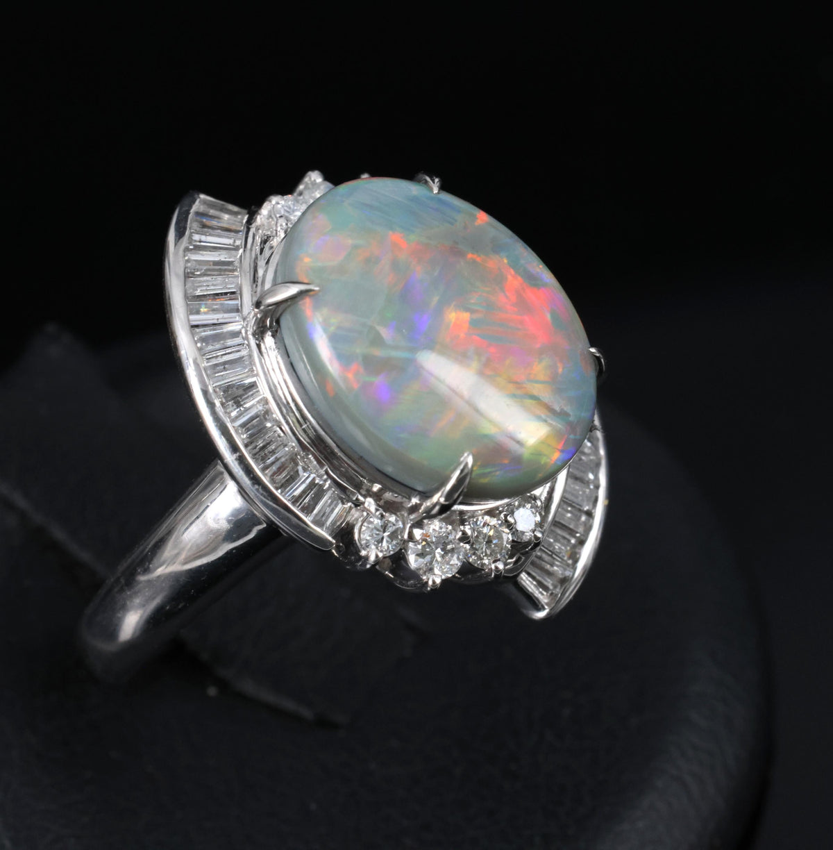 5.37ct Natural Untreated Black Opal & 0.73ct Diamond Platinum Ring, Size 6.25