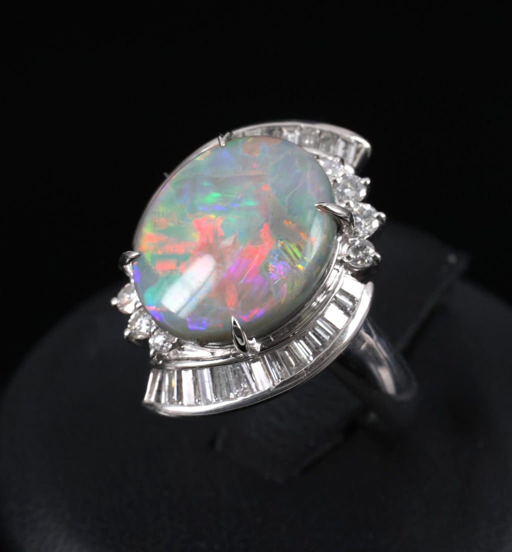 5.37ct Natural Untreated Black Opal & 0.73ct Diamond Platinum Ring, Size 6.25