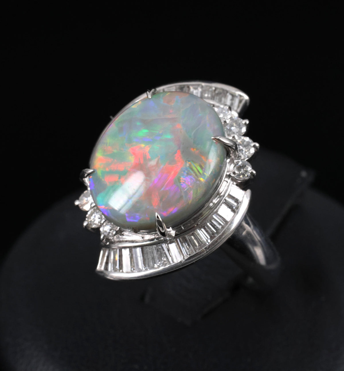 5.37ct Natural Untreated Black Opal & 0.73ct Diamond Platinum Ring, Size 6.25