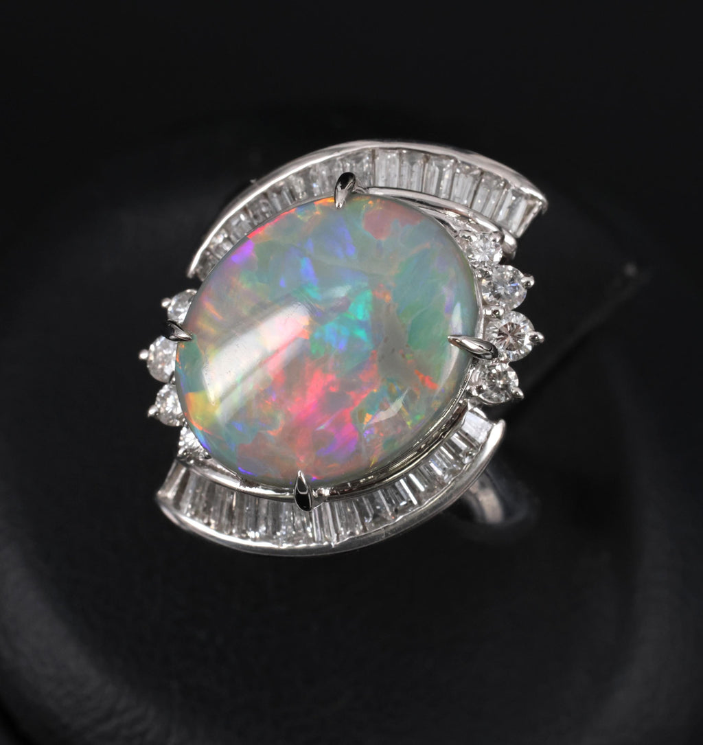 5.37ct Natural Untreated Black Opal & 0.73ct Diamond Platinum Ring, Size 6.25