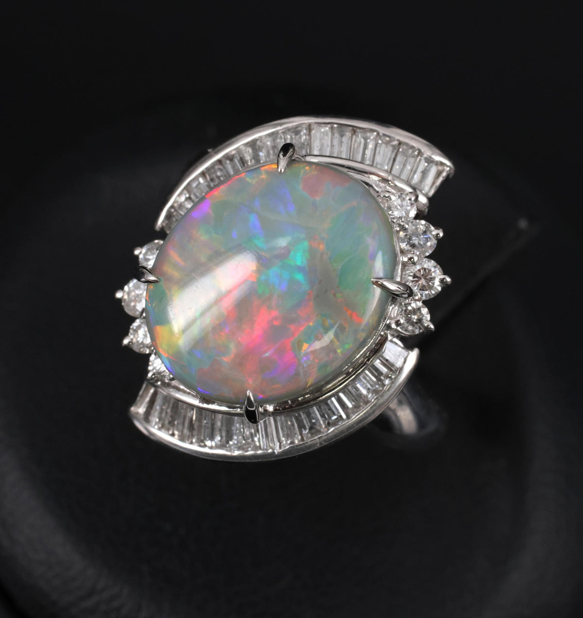 5.37ct Natural Untreated Black Opal & 0.73ct Diamond Platinum Ring, Size 6.25