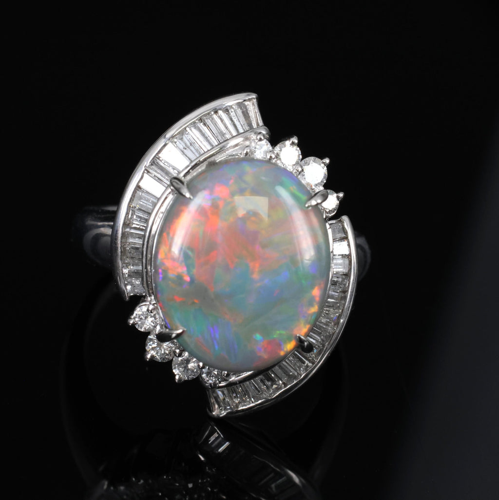 5.37ct Natural Untreated Black Opal & 0.73ct Diamond Platinum Ring, Size 6.25