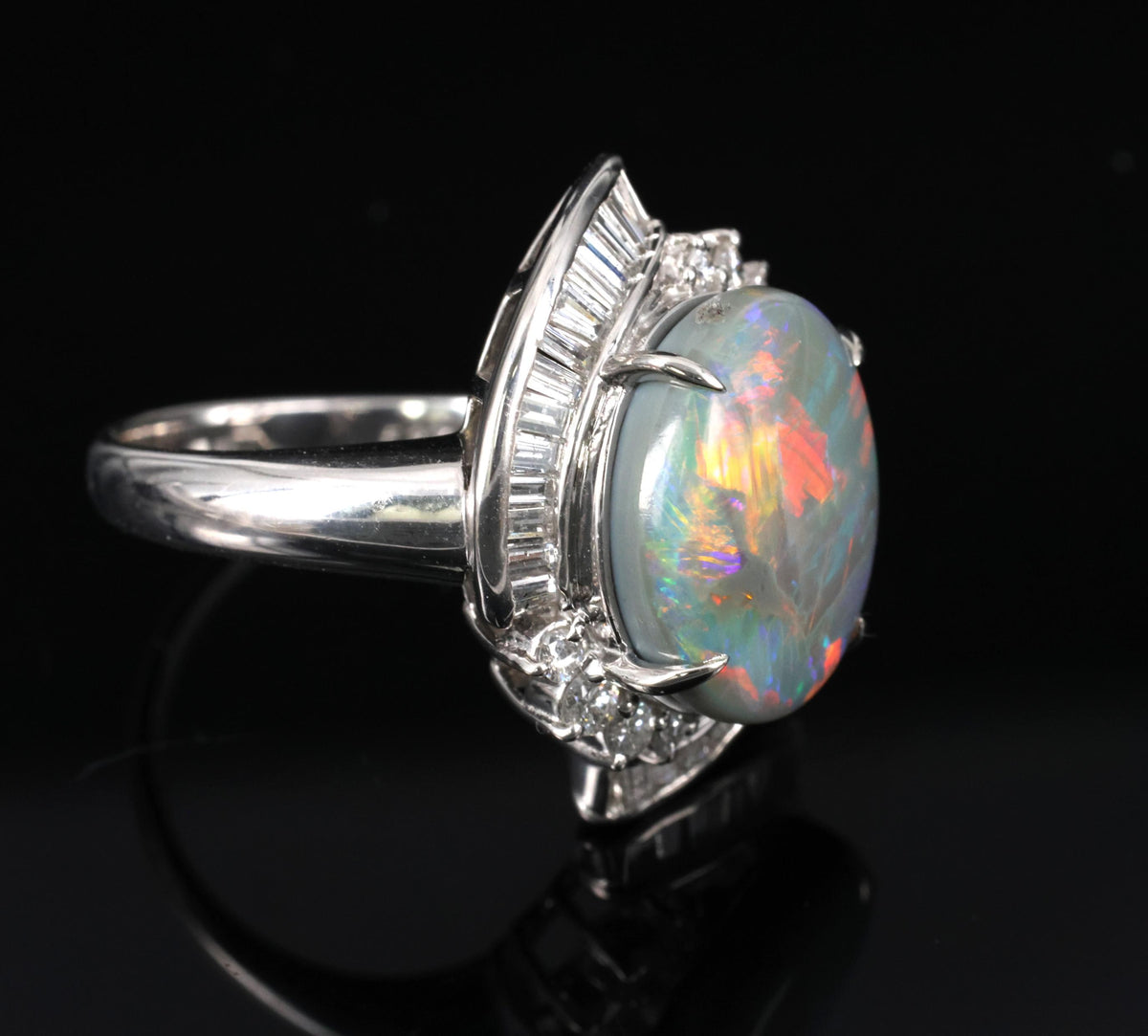 5.37ct Natural Untreated Black Opal & 0.73ct Diamond Platinum Ring, Size 6.25