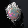 5.37ct Natural Untreated Black Opal & 0.73ct Diamond Platinum Ring, Size 6.25