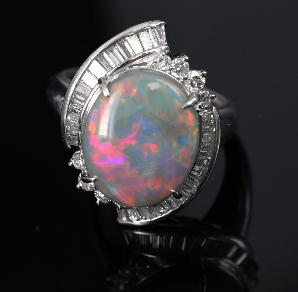 5.37ct Natural Untreated Black Opal & 0.73ct Diamond Platinum Ring, Size 6.25