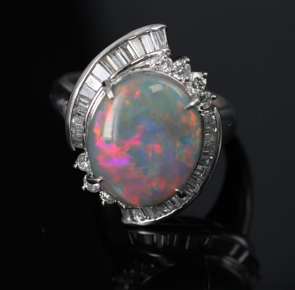 5.37ct Natural Untreated Black Opal & 0.73ct Diamond Platinum Ring, Size 6.25
