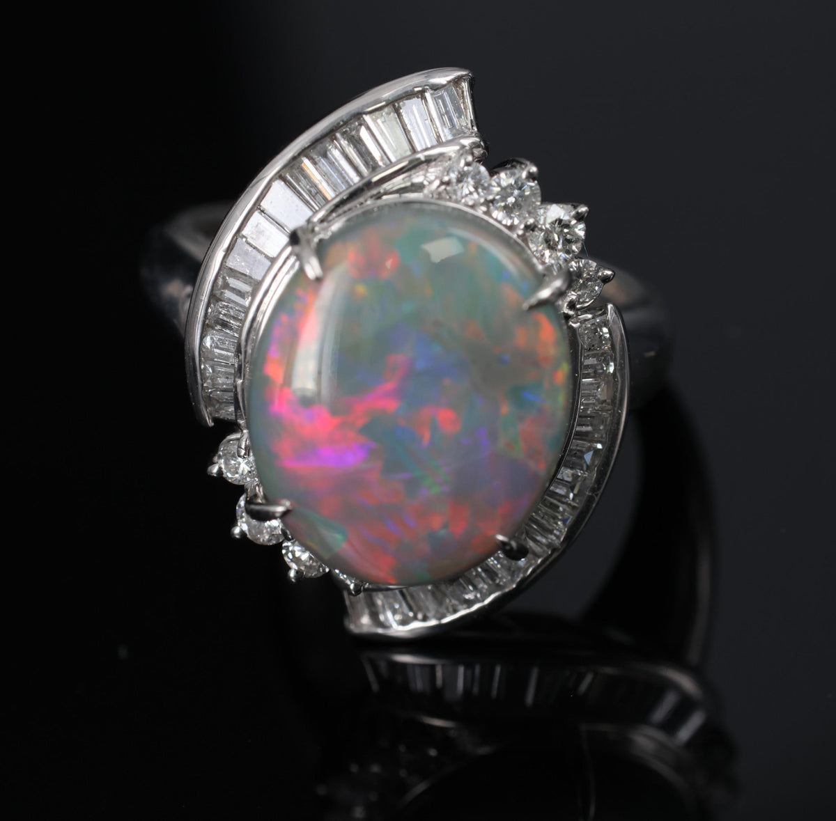 5.37ct Natural Untreated Black Opal & 0.73ct Diamond Platinum Ring, Size 6.25