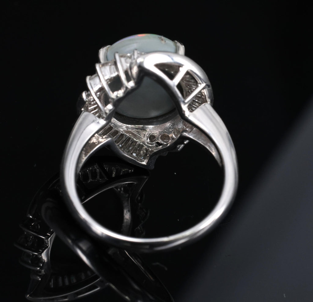 5.37ct Natural Untreated Black Opal & 0.73ct Diamond Platinum Ring, Size 6.25