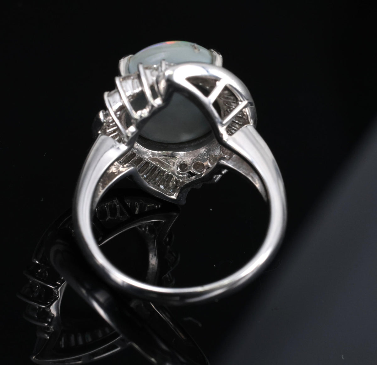 5.37ct Natural Untreated Black Opal & 0.73ct Diamond Platinum Ring, Size 6.25