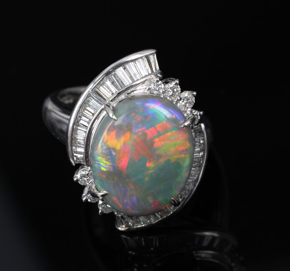 5.37ct Natural Untreated Black Opal & 0.73ct Diamond Platinum Ring, Size 6.25
