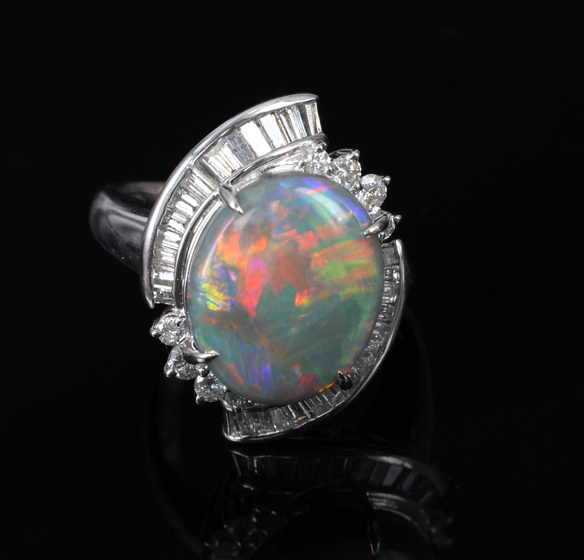 5.37ct Natural Untreated Black Opal & 0.73ct Diamond Platinum Ring, Size 6.25