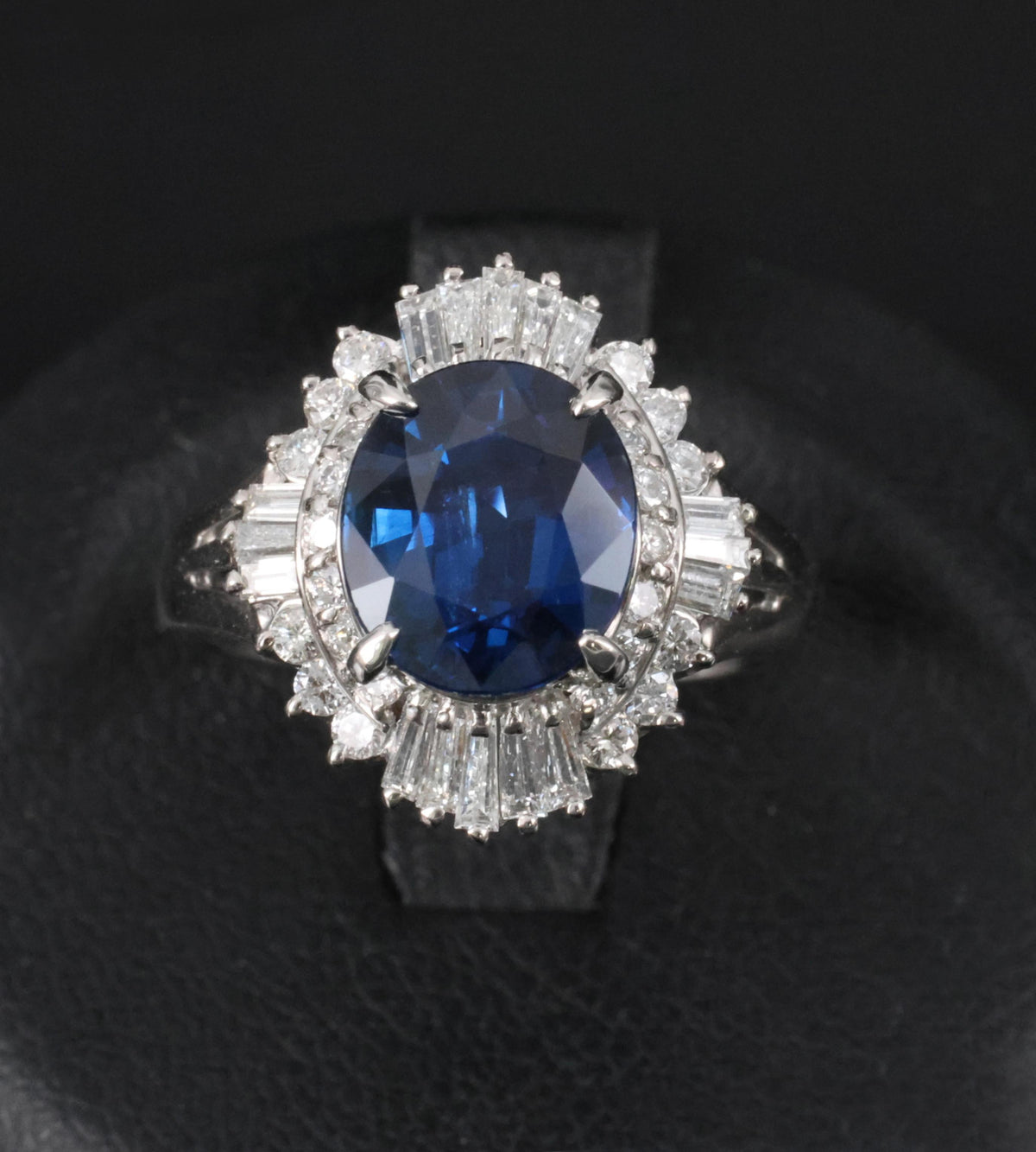 3.00ct GIA Natural Thai Blue Sapphire & 0.68ct Diamond Platinum Ring, Size 4.75