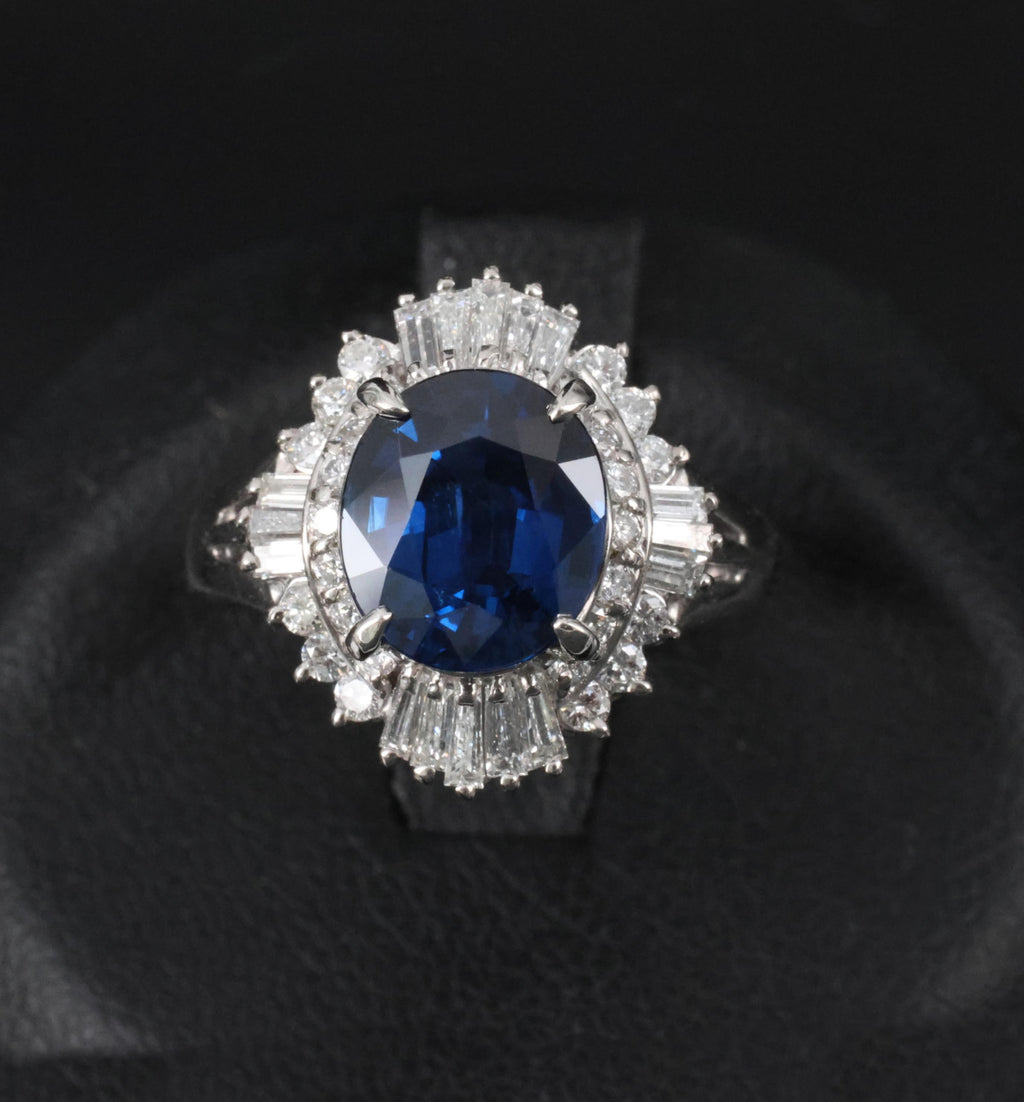 3.00ct GIA Natural Thai Blue Sapphire & 0.68ct Diamond Platinum Ring, Size 4.75