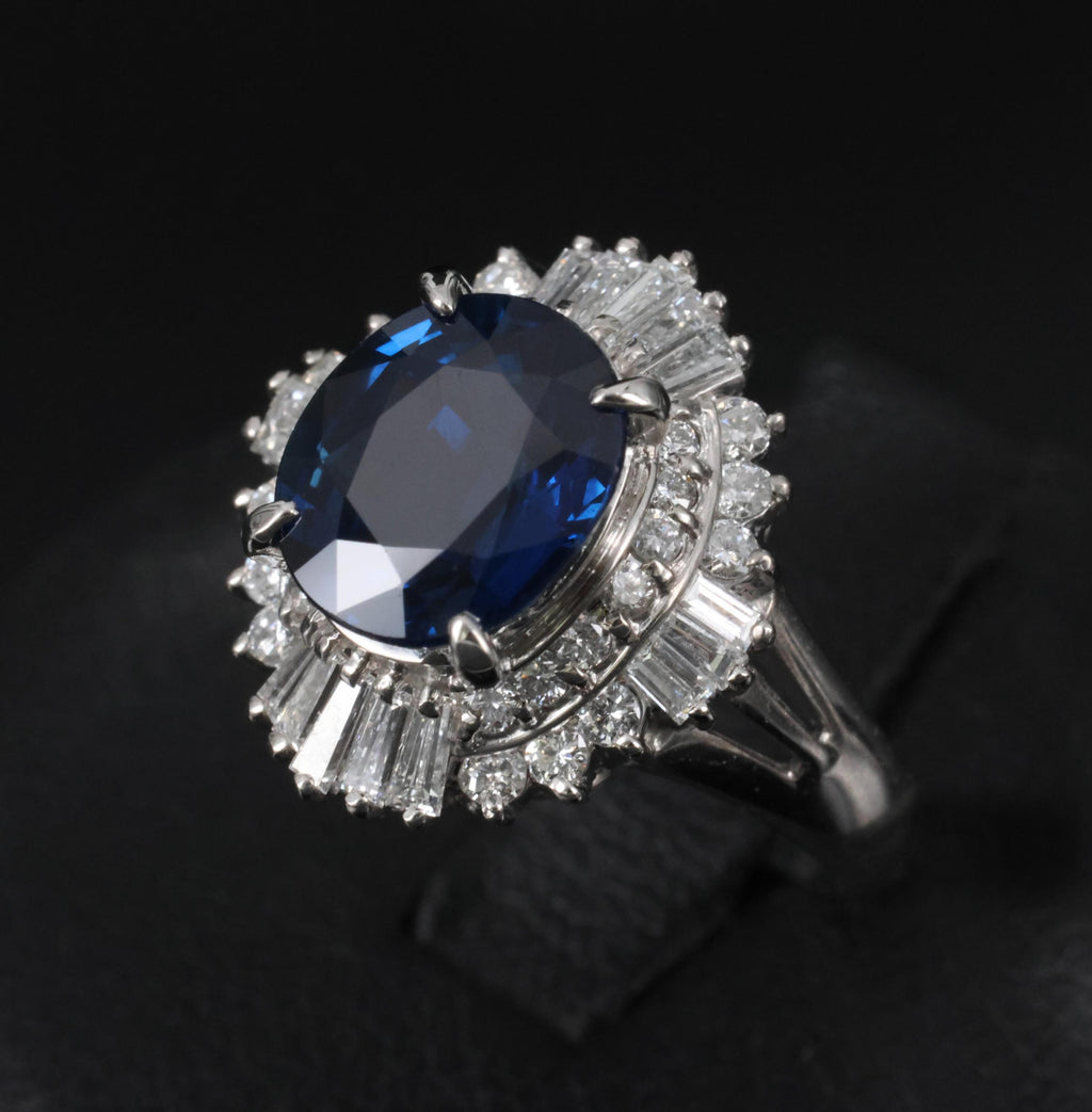 3.00ct GIA Natural Thai Blue Sapphire & 0.68ct Diamond Platinum Ring, Size 4.75