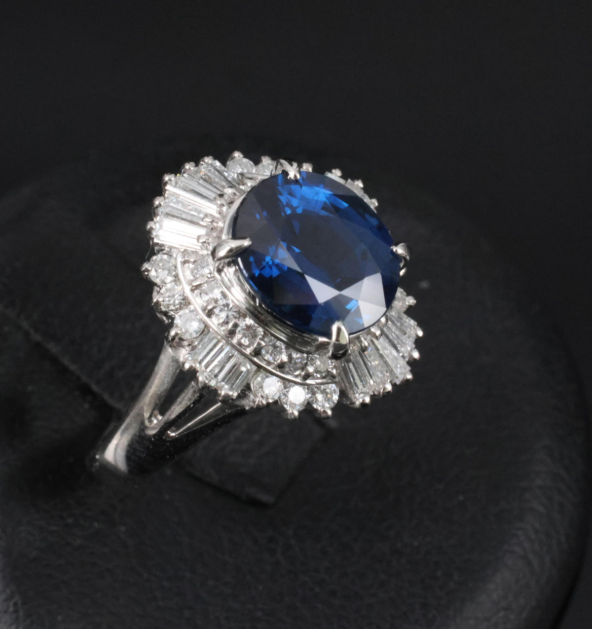 3.00ct GIA Natural Thai Blue Sapphire & 0.68ct Diamond Platinum Ring, Size 4.75