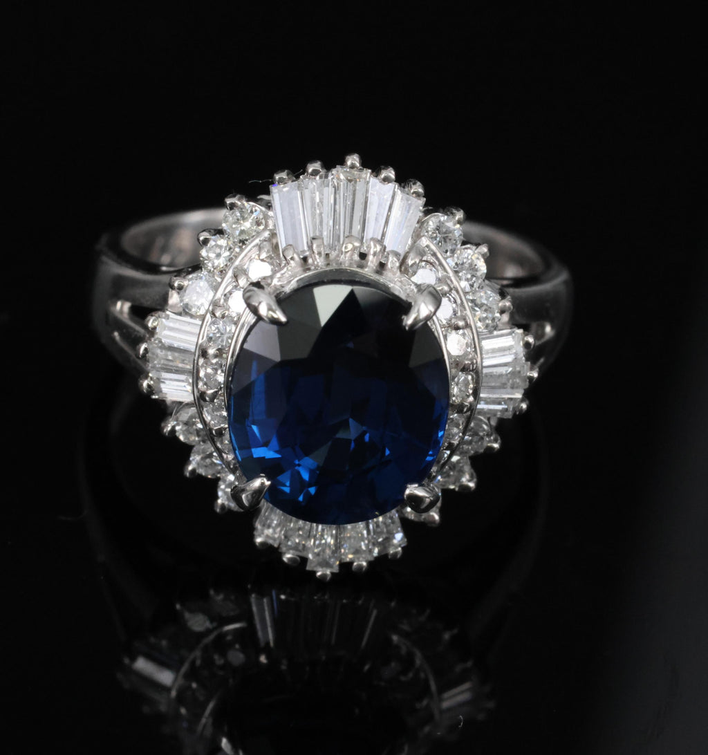 3.00ct GIA Natural Thai Blue Sapphire & 0.68ct Diamond Platinum Ring, Size 4.75