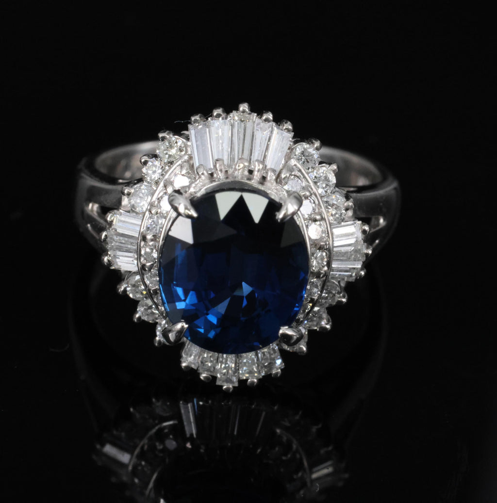 3.00ct GIA Natural Thai Blue Sapphire & 0.68ct Diamond Platinum Ring, Size 4.75