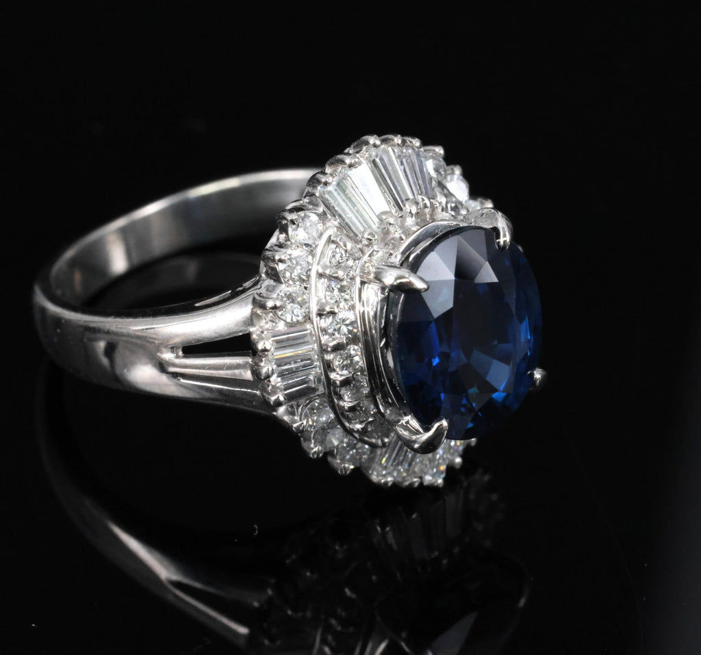 3.00ct GIA Natural Thai Blue Sapphire & 0.68ct Diamond Platinum Ring, Size 4.75
