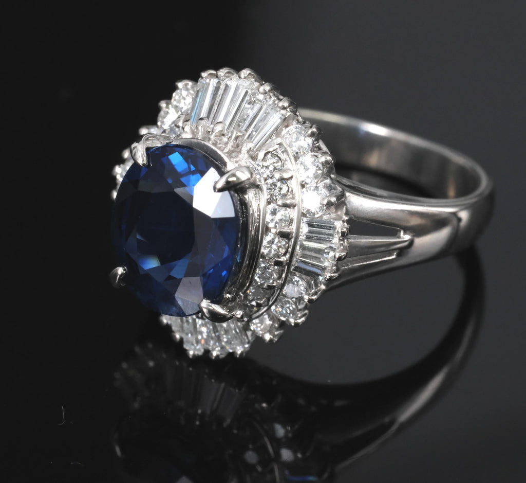 3.00ct GIA Natural Thai Blue Sapphire & 0.68ct Diamond Platinum Ring, Size 4.75