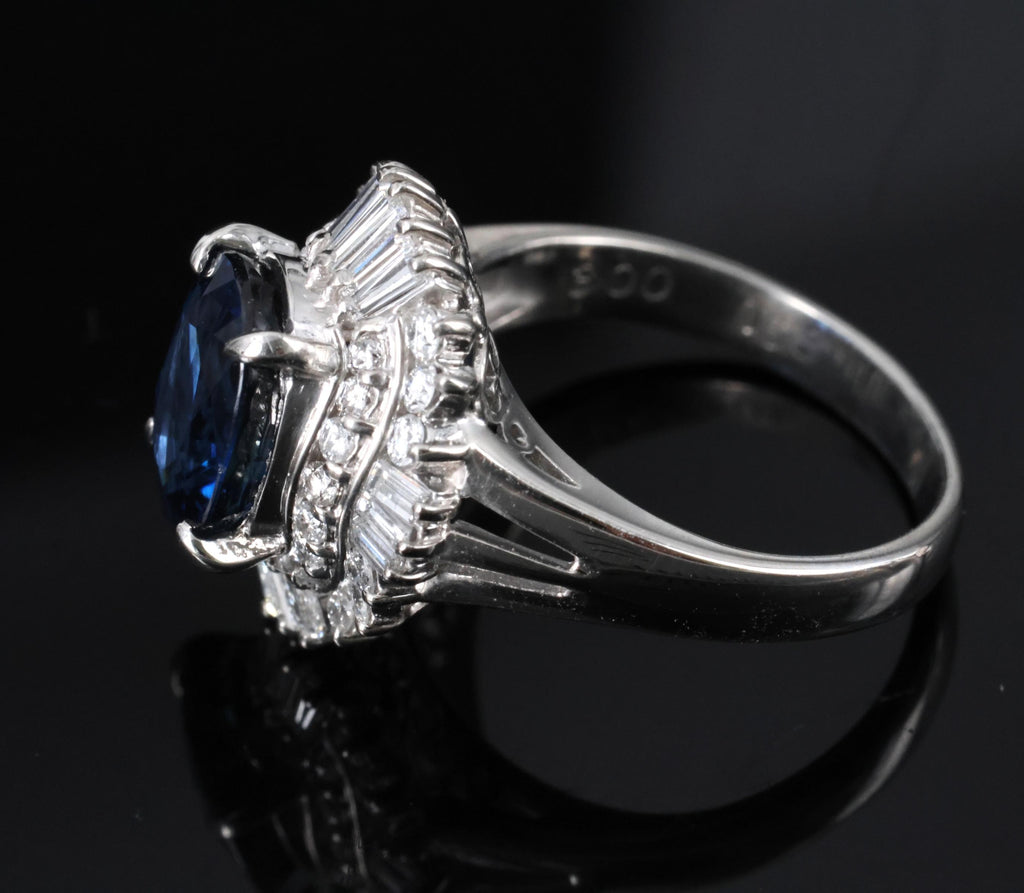 3.00ct GIA Natural Thai Blue Sapphire & 0.68ct Diamond Platinum Ring, Size 4.75
