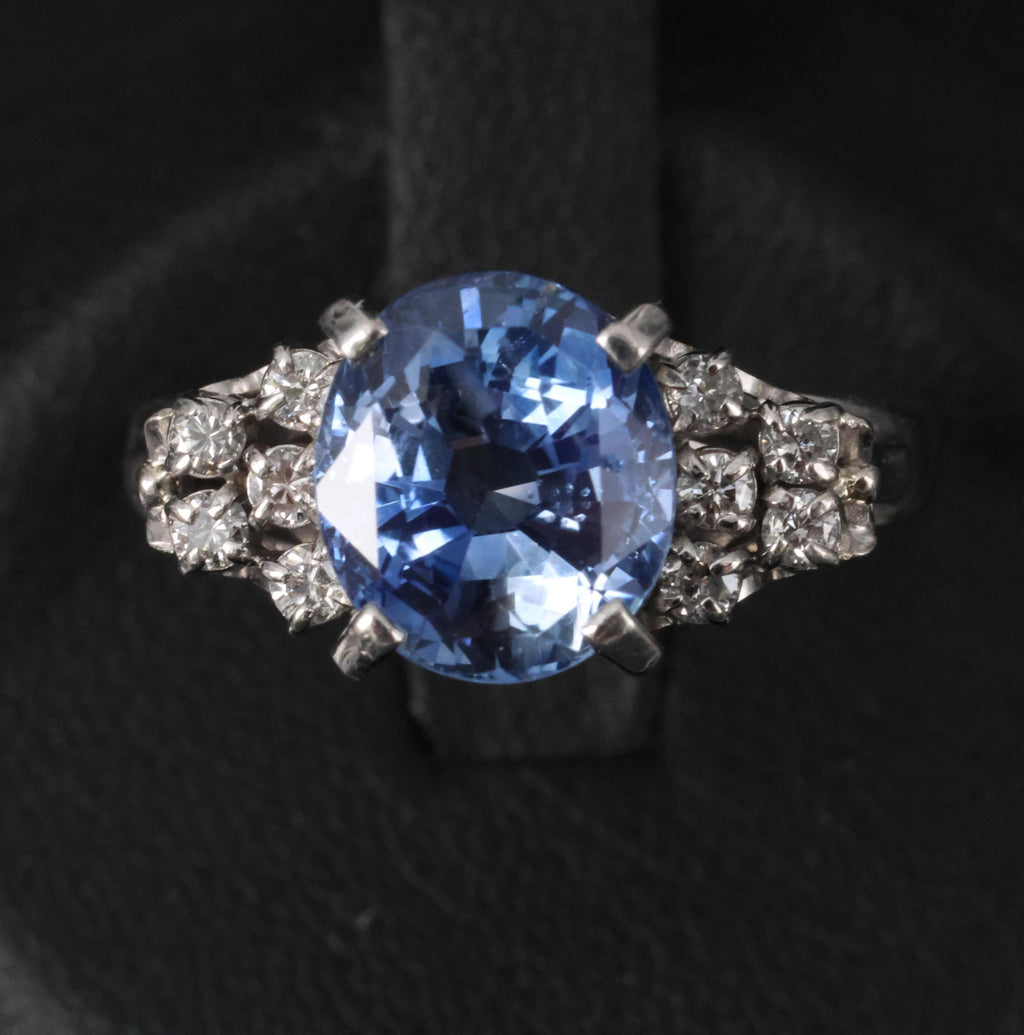 3.80ct GIA Ceylon No Heat Blue Sapphire & 0.21ct Diamond Platinum Ring, Size 7.5