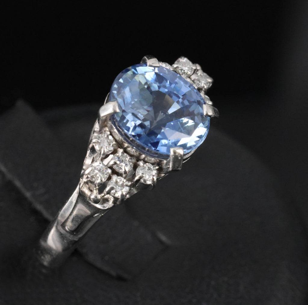 3.80ct GIA Ceylon No Heat Blue Sapphire & 0.21ct Diamond Platinum Ring, Size 7.5