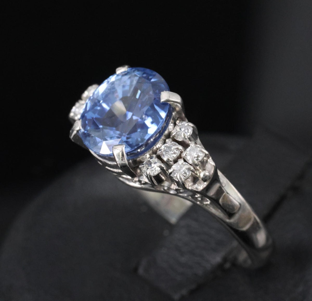 3.80ct GIA Ceylon No Heat Blue Sapphire & 0.21ct Diamond Platinum Ring, Size 7.5