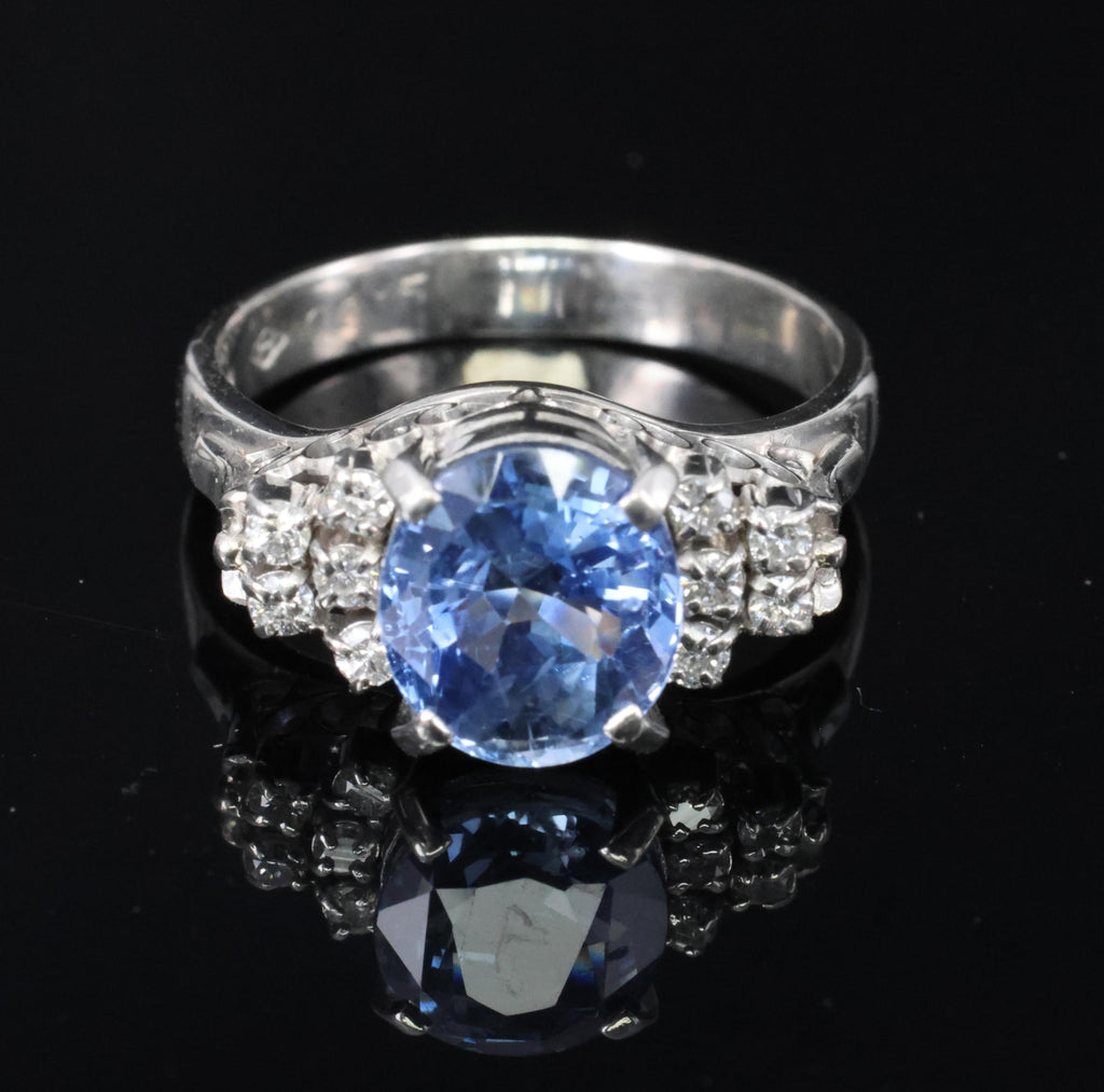 3.80ct GIA Ceylon No Heat Blue Sapphire & 0.21ct Diamond Platinum Ring, Size 7.5