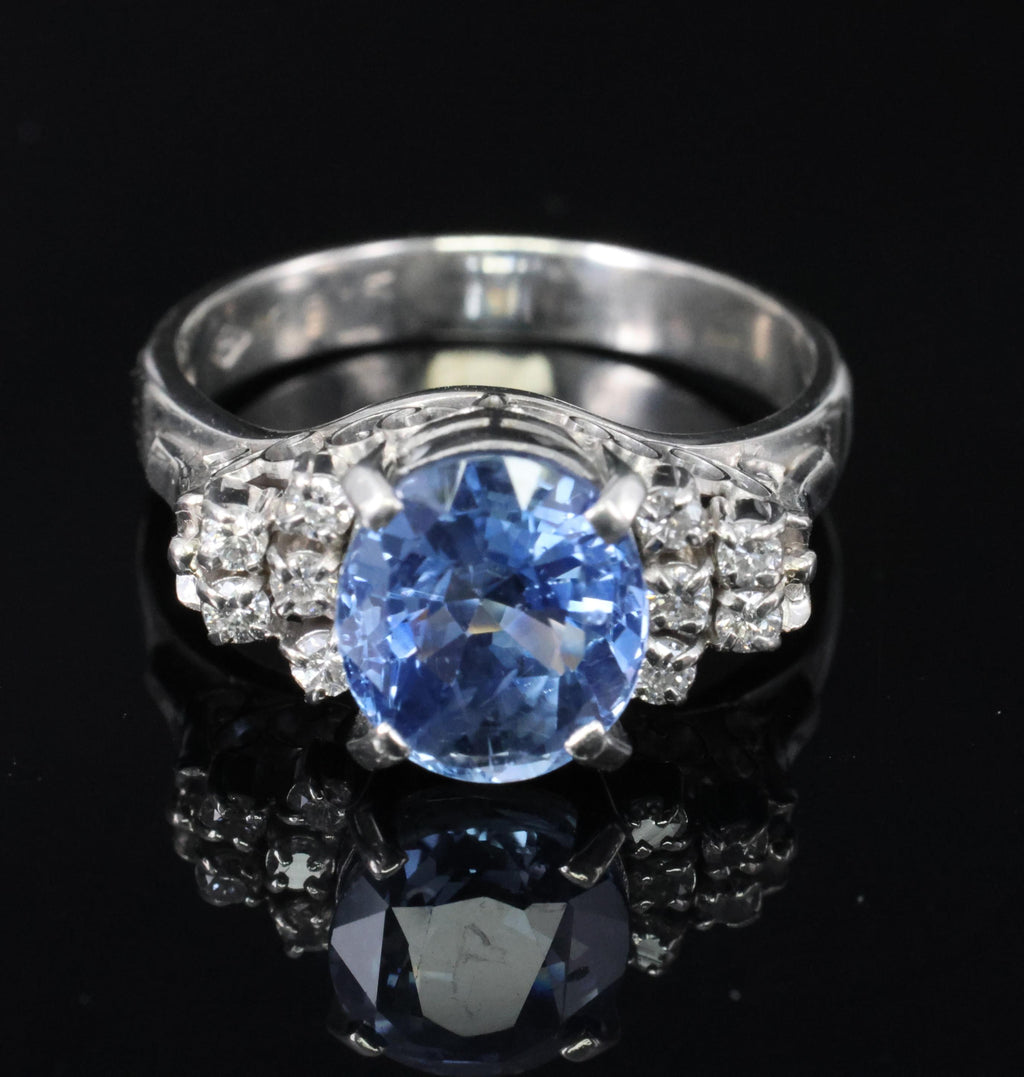 3.80ct GIA Ceylon No Heat Blue Sapphire & 0.21ct Diamond Platinum Ring, Size 7.5