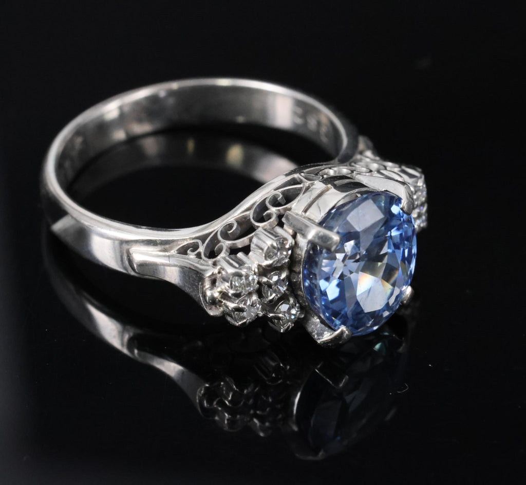 3.80ct GIA Ceylon No Heat Blue Sapphire & 0.21ct Diamond Platinum Ring, Size 7.5