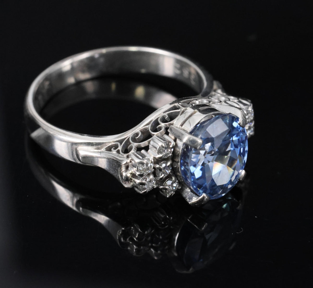 3.80ct GIA Ceylon No Heat Blue Sapphire & 0.21ct Diamond Platinum Ring, Size 7.5