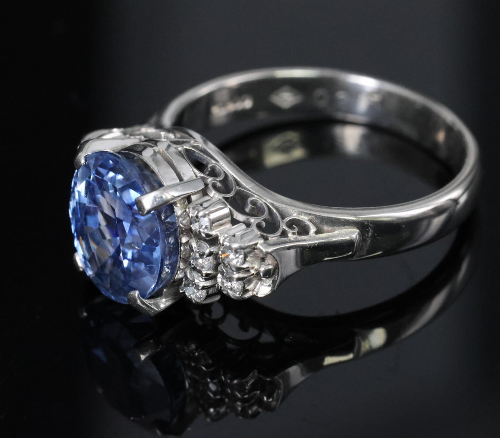 3.80ct GIA Ceylon No Heat Blue Sapphire & 0.21ct Diamond Platinum Ring, Size 7.5