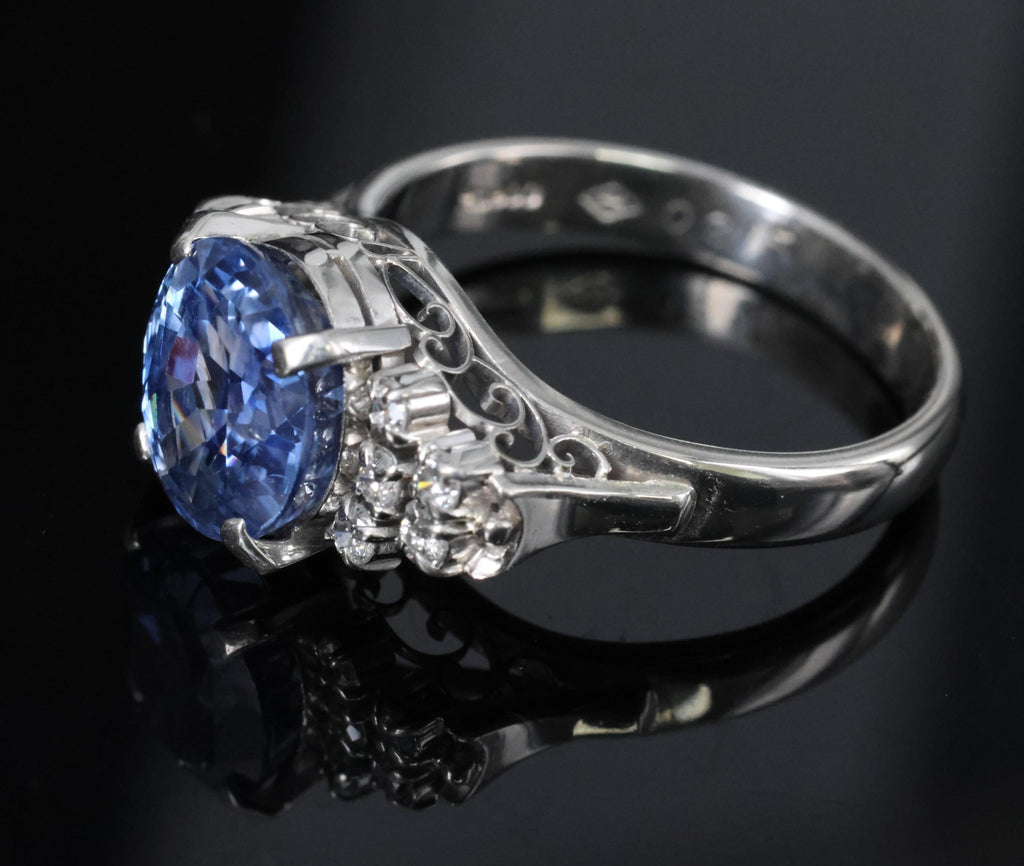 3.80ct GIA Ceylon No Heat Blue Sapphire & 0.21ct Diamond Platinum Ring, Size 7.5