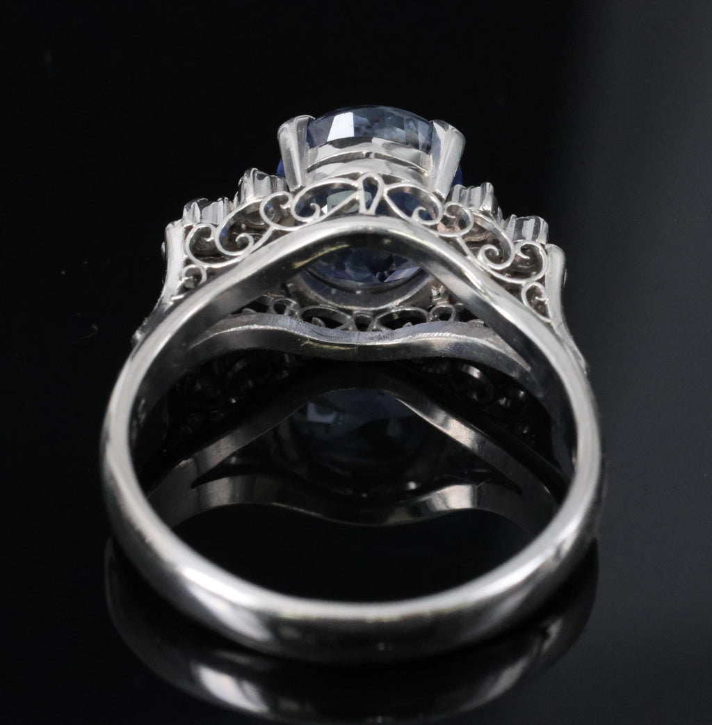 3.80ct GIA Ceylon No Heat Blue Sapphire & 0.21ct Diamond Platinum Ring, Size 7.5