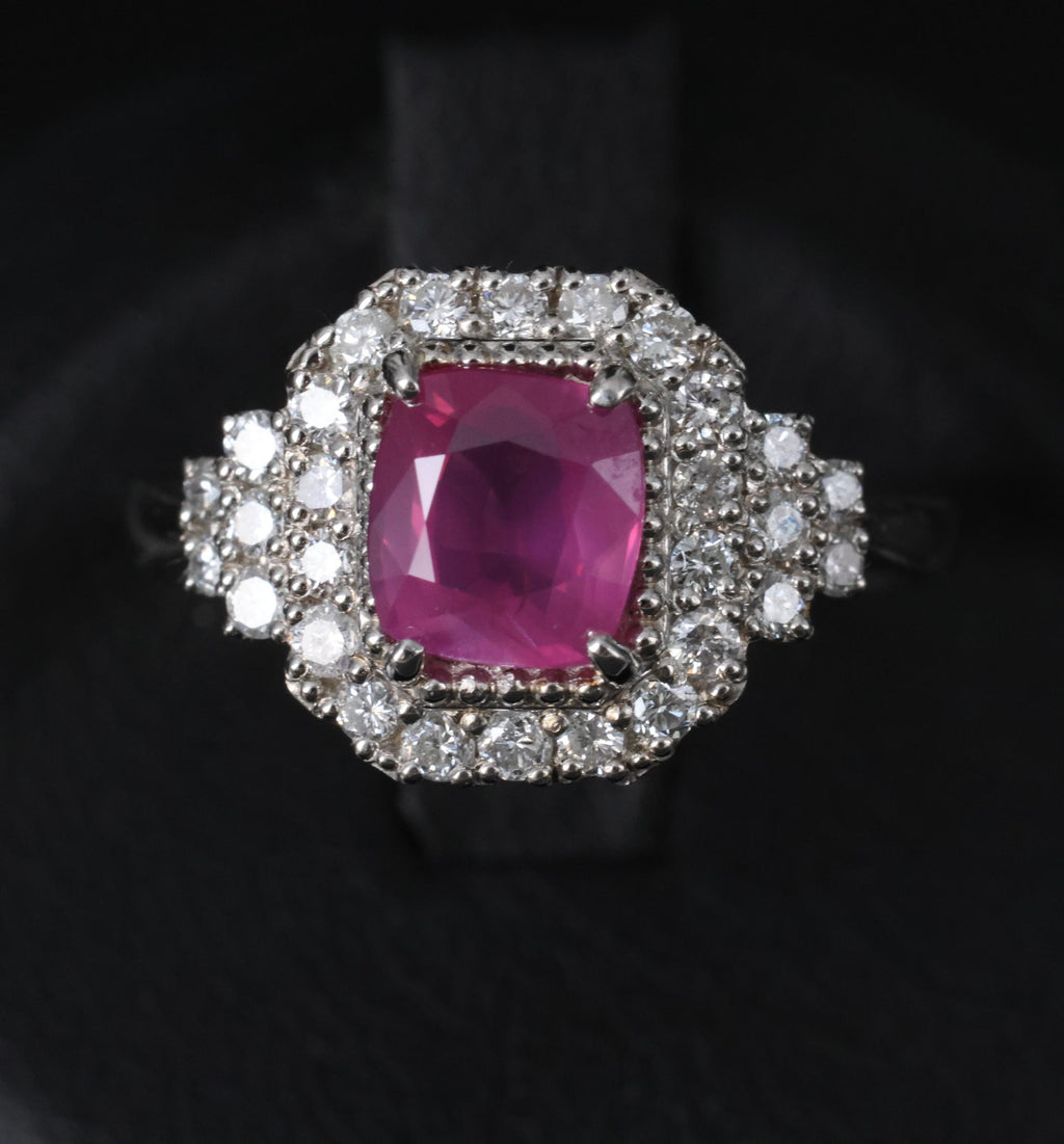Rare 1.31ct GIA No Heat Pink Sapphire & 0.47ct Diamond Platinum Ring, Size 6.25