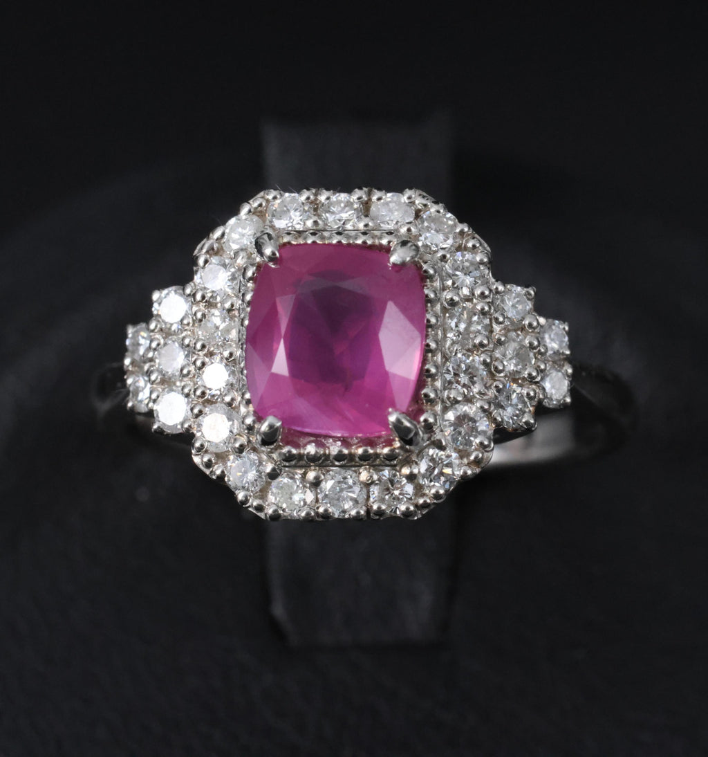 Rare 1.31ct GIA No Heat Pink Sapphire & 0.47ct Diamond Platinum Ring, Size 6.25
