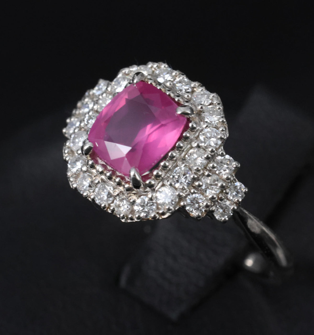 Rare 1.31ct GIA No Heat Pink Sapphire & 0.47ct Diamond Platinum Ring, Size 6.25