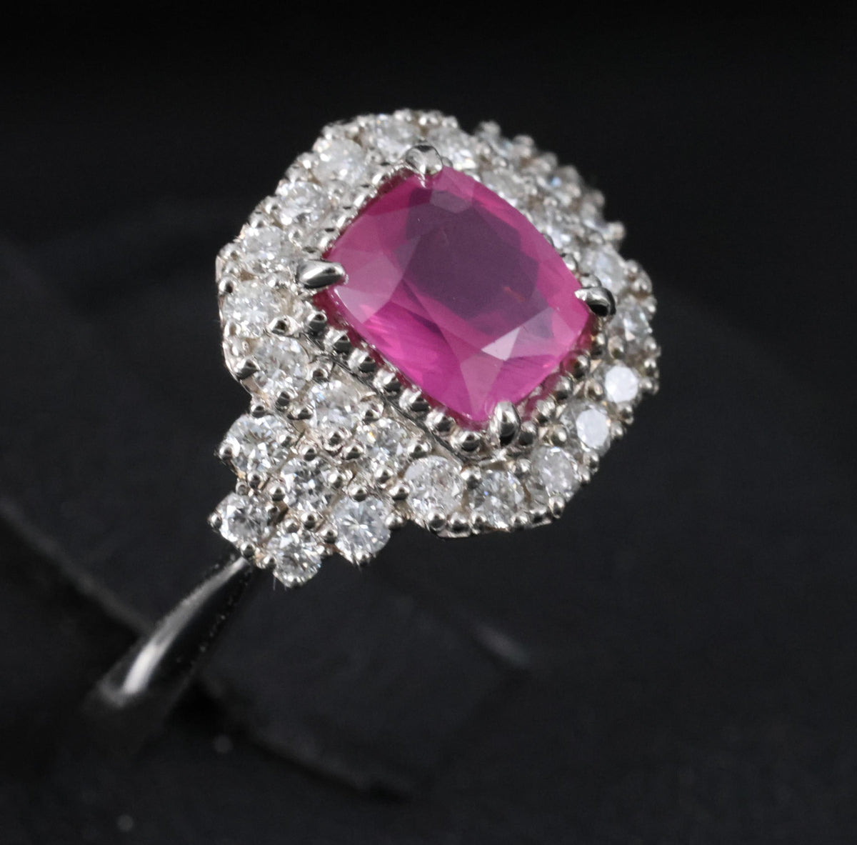 Rare 1.31ct GIA No Heat Pink Sapphire & 0.47ct Diamond Platinum Ring, Size 6.25
