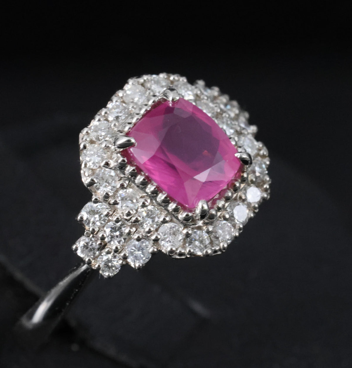 Rare 1.31ct GIA No Heat Pink Sapphire & 0.47ct Diamond Platinum Ring, Size 6.25
