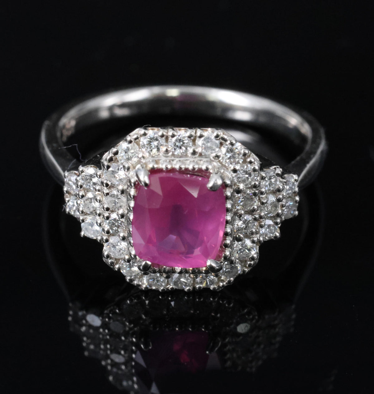 Rare 1.31ct GIA No Heat Pink Sapphire & 0.47ct Diamond Platinum Ring, Size 6.25