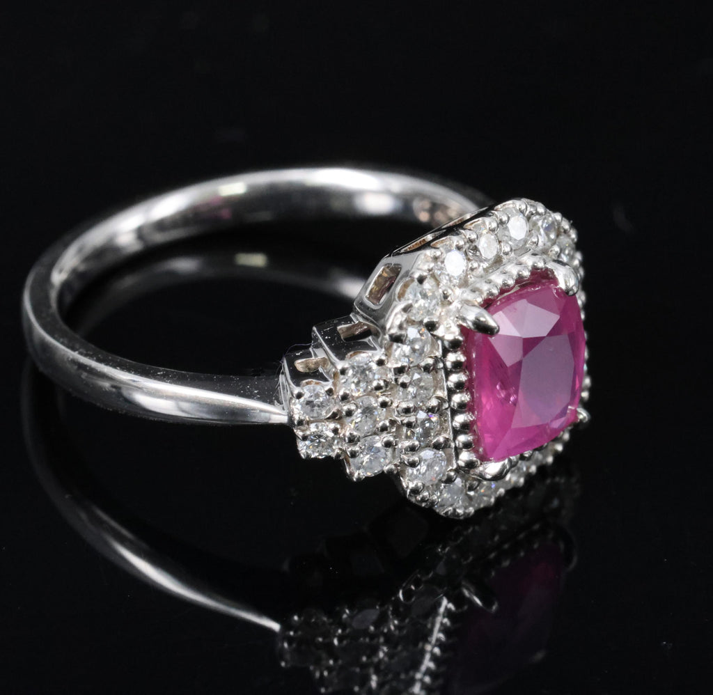 Rare 1.31ct GIA No Heat Pink Sapphire & 0.47ct Diamond Platinum Ring, Size 6.25