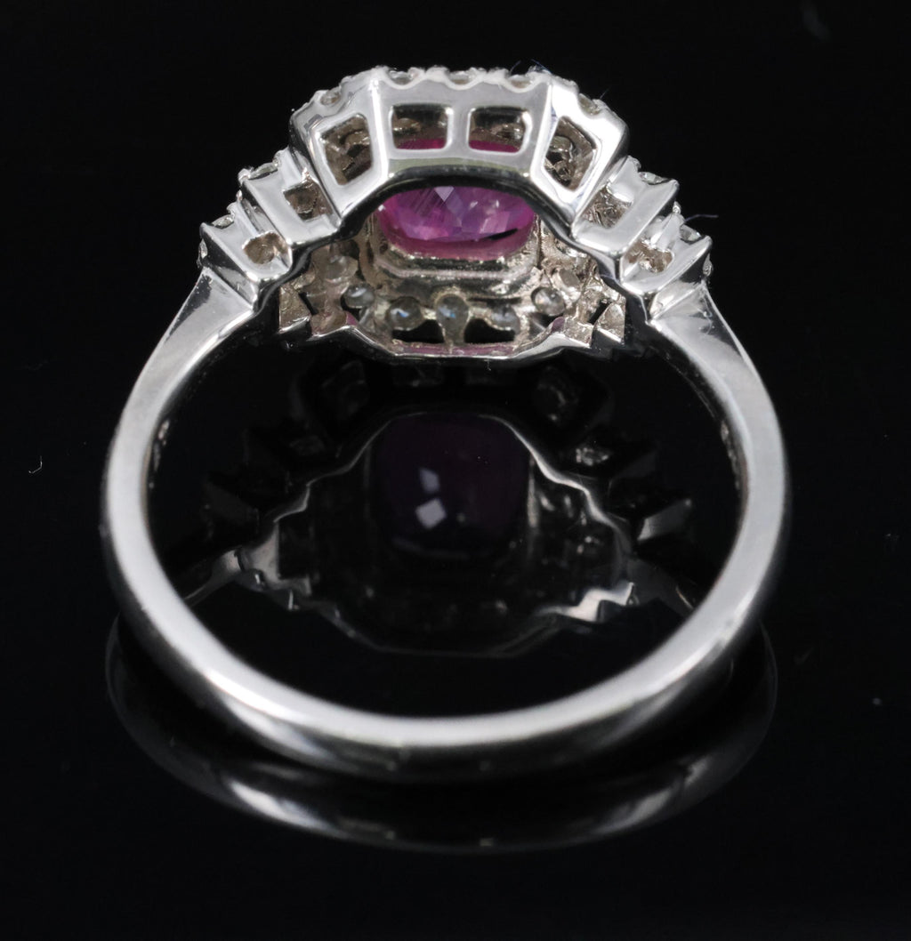 Rare 1.31ct GIA No Heat Pink Sapphire & 0.47ct Diamond Platinum Ring, Size 6.25