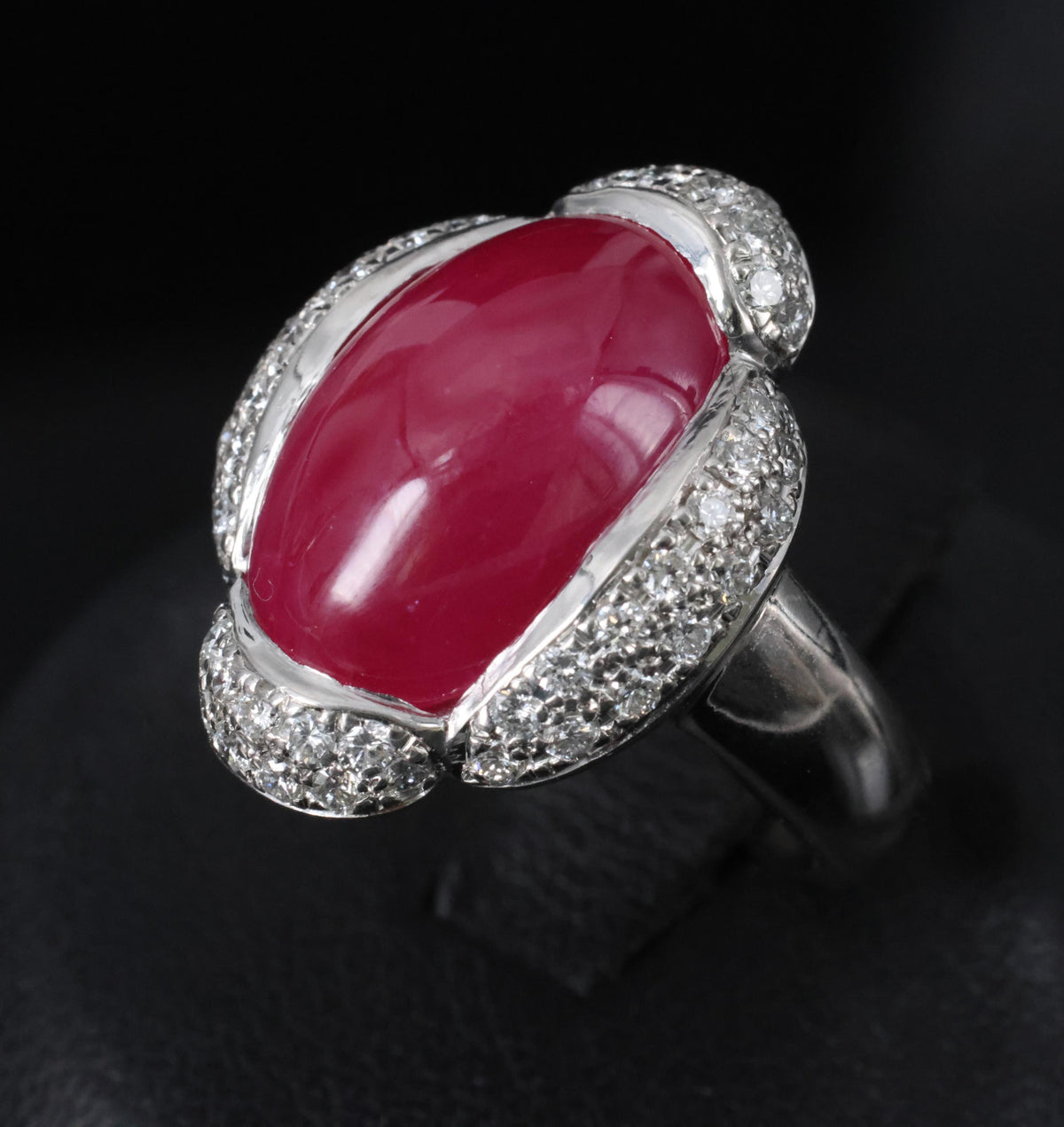 Fine 10.02ct Cabochon Cut Natural Ruby & 0.72ct Diamond Platinum Ring, Size 5.75
