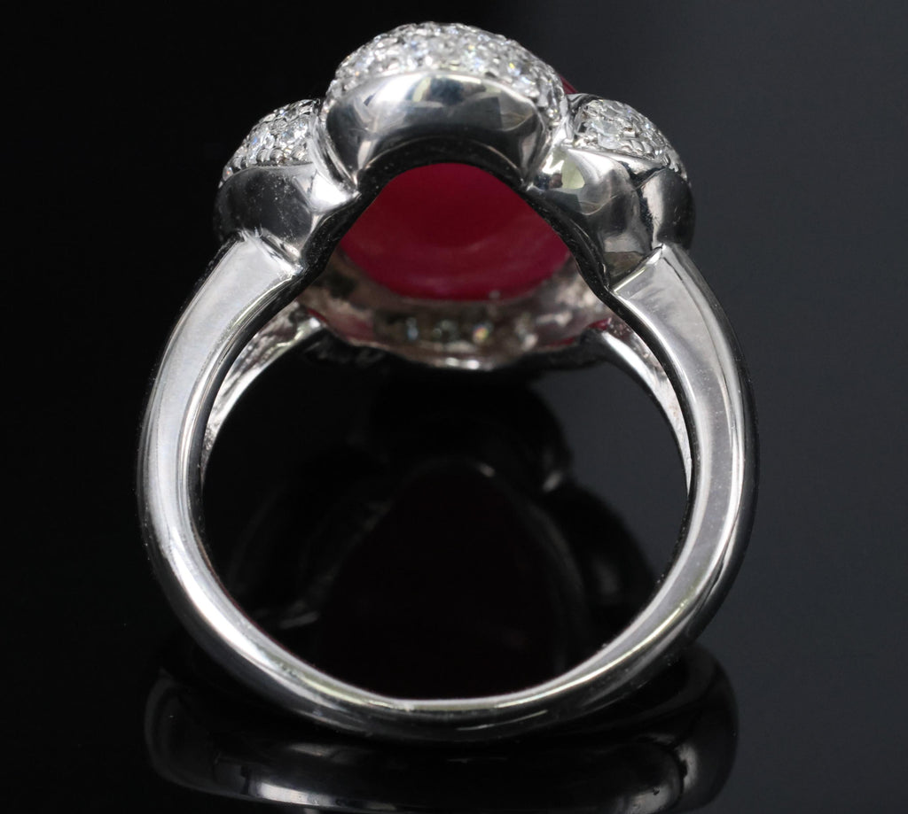 Fine 10.02ct Cabochon Cut Natural Ruby & 0.72ct Diamond Platinum Ring, Size 5.75