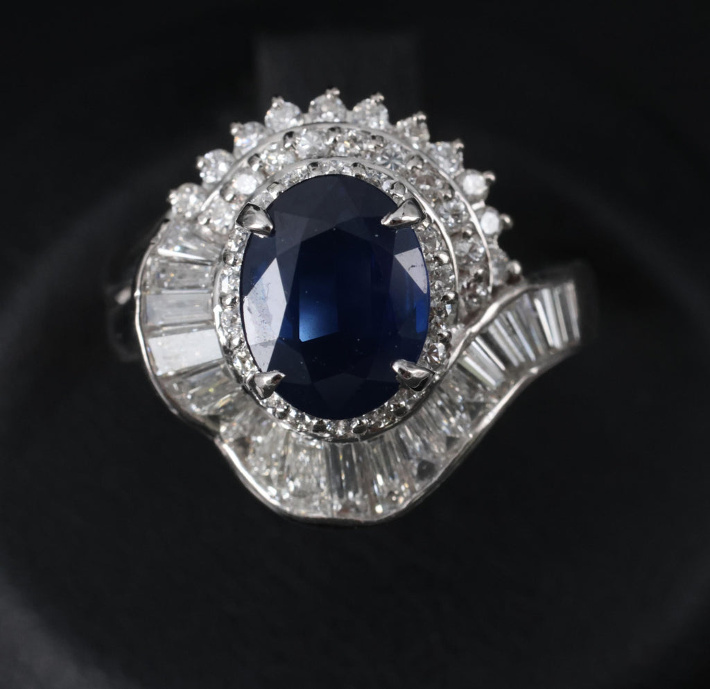 Vintage 2.16ct Royal Blue Sapphire & 1.42ct Diamond Platinum Ring, Size 5.75