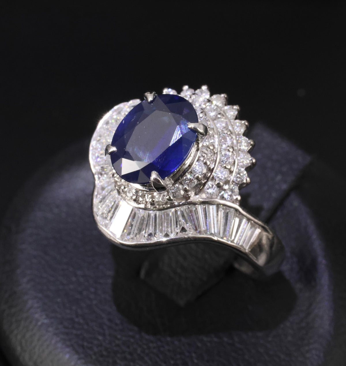 Vintage 2.16ct Royal Blue Sapphire & 1.42ct Diamond Platinum Ring, Size 5.75