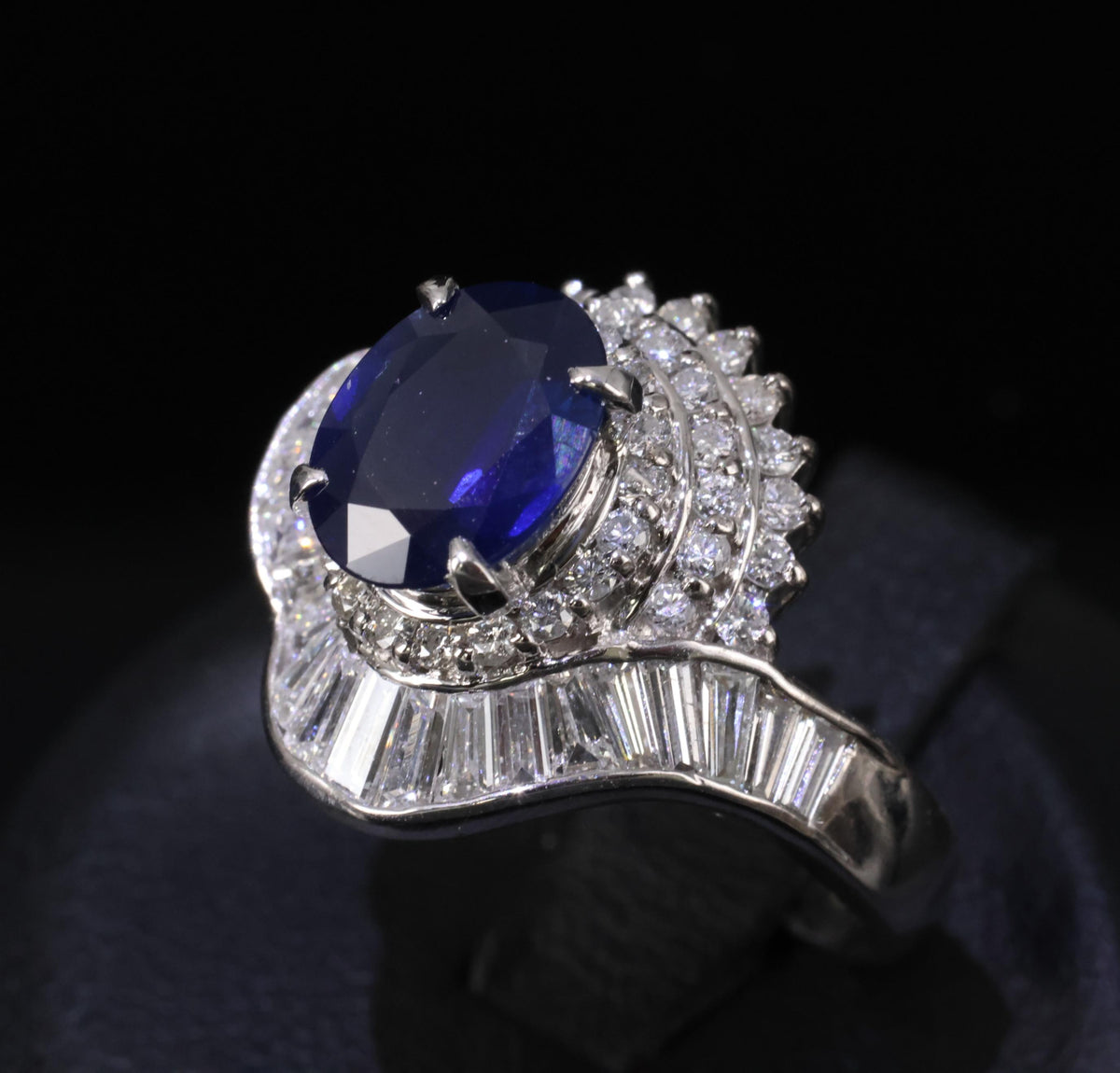 Vintage 2.16ct Royal Blue Sapphire & 1.42ct Diamond Platinum Ring, Size 5.75